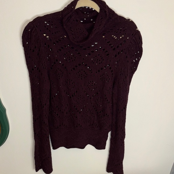 Free People Shoot From The Heart Plum Turtleneck Sweater Bell Sleeve Boho sz M - Picture 13 of 13